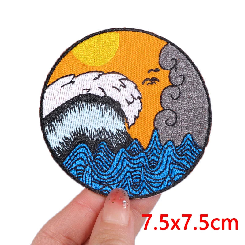 Wave/Dolphin Shark Patch Outdoor Embroidery Patch Iron On Patches For Clothing Thermoadhesive Patches On Clothes Sewing Applique