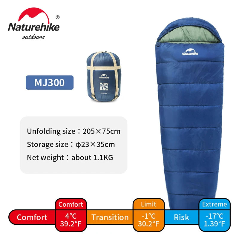 Naturehike Sleeping Bag MJ300 -1℃ Lightweight MJ600 -12℃ Mummy Sleeping Bag Outdoor Camping Cotton Winter Warm Sleeping Bags