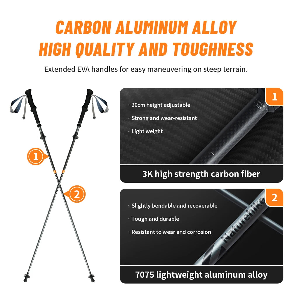 Naturehike Carbon Fiber Climbing Sticks Outdoor Folding Ultralight Trekking Poles Hiking Stick Collapsible Telescopic Stick