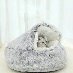 Plush Round Cat Bed Pet Mattress Warm Soft Comfortable Basket Cat Dog 2 in 1 Sleeping Bag Nest for Small Cat Puppy