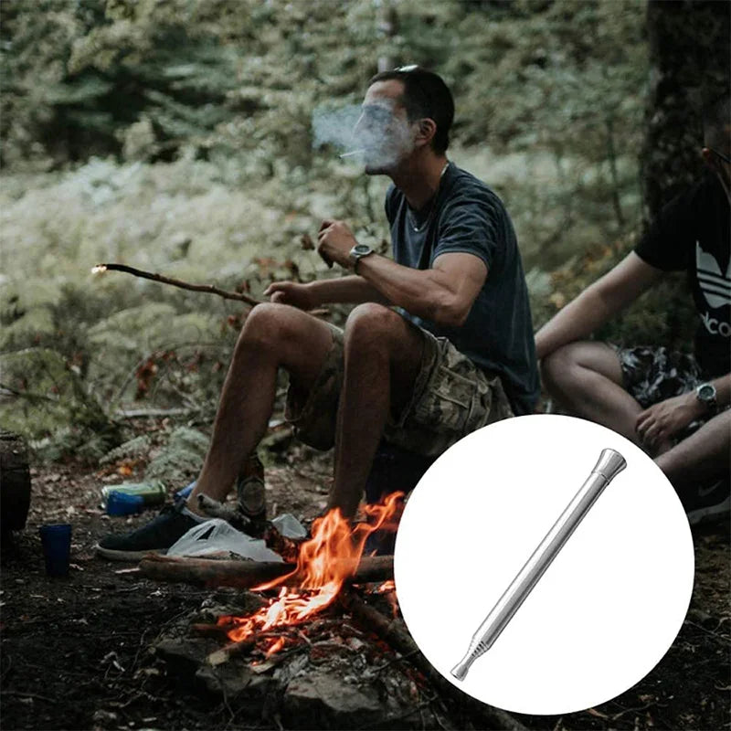 Fire Blow Pipe Telescopic Camping Blow Fire Tube Blower Stainless Steel Pipe Campfire Tool for Outdoor Picnic BBQ Fireplace