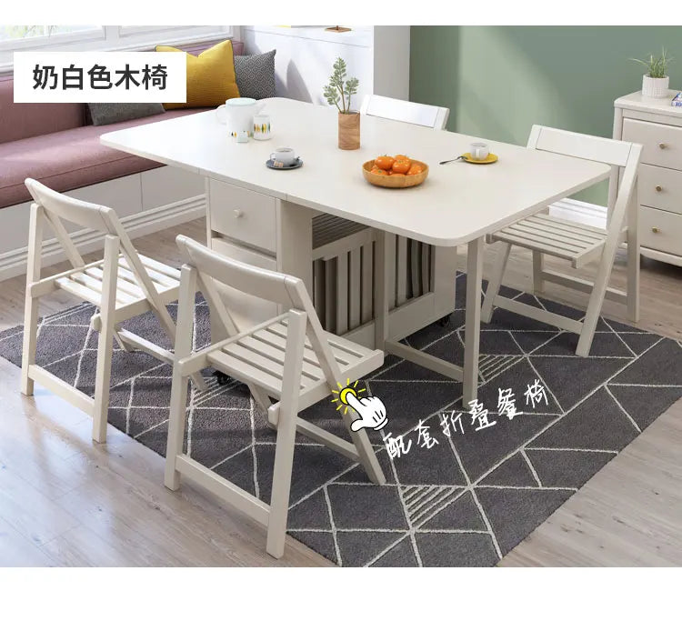 Folding dining table and chair combination Nordic dining table household small apartment modern simple solid wood multifunctiona