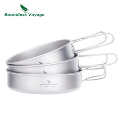 Boundless Voyage Outdoor Camping Titanium Bowl Pan Plate Dish Set 3pcs Ultralight Cookware Tableware Outdoor Dinnerware Ti2031C