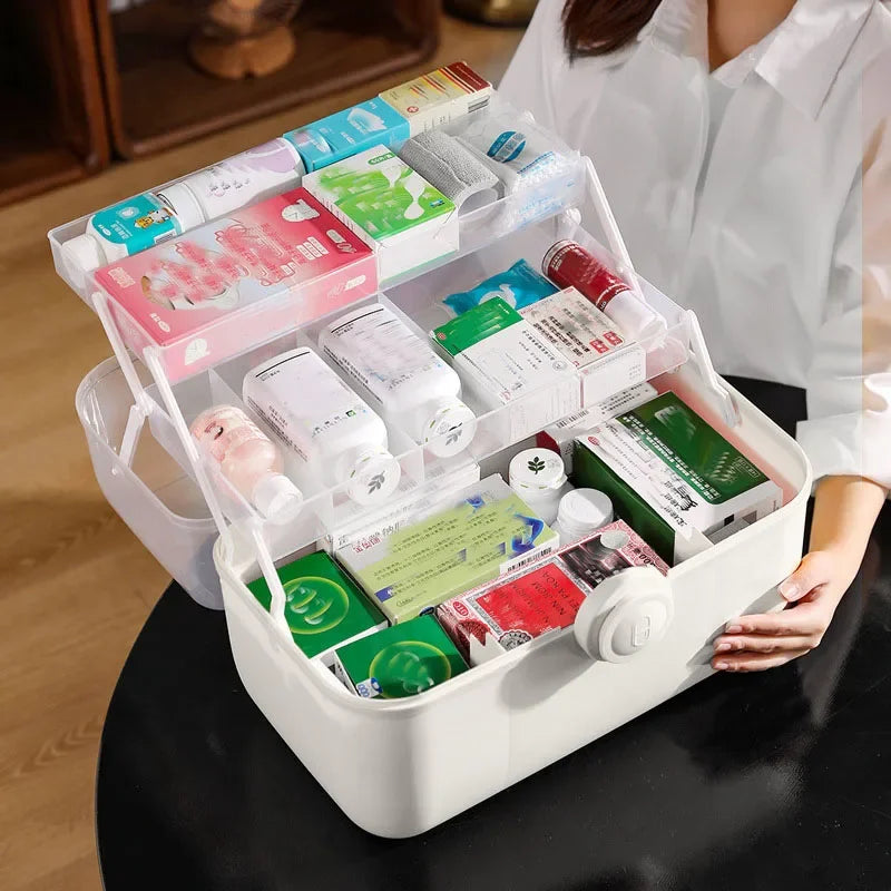 Large Capacity Family Medicine Organizer Box Portable First Aid Kit Medicine Storage Boxes Organizers Plastic Organizing Home