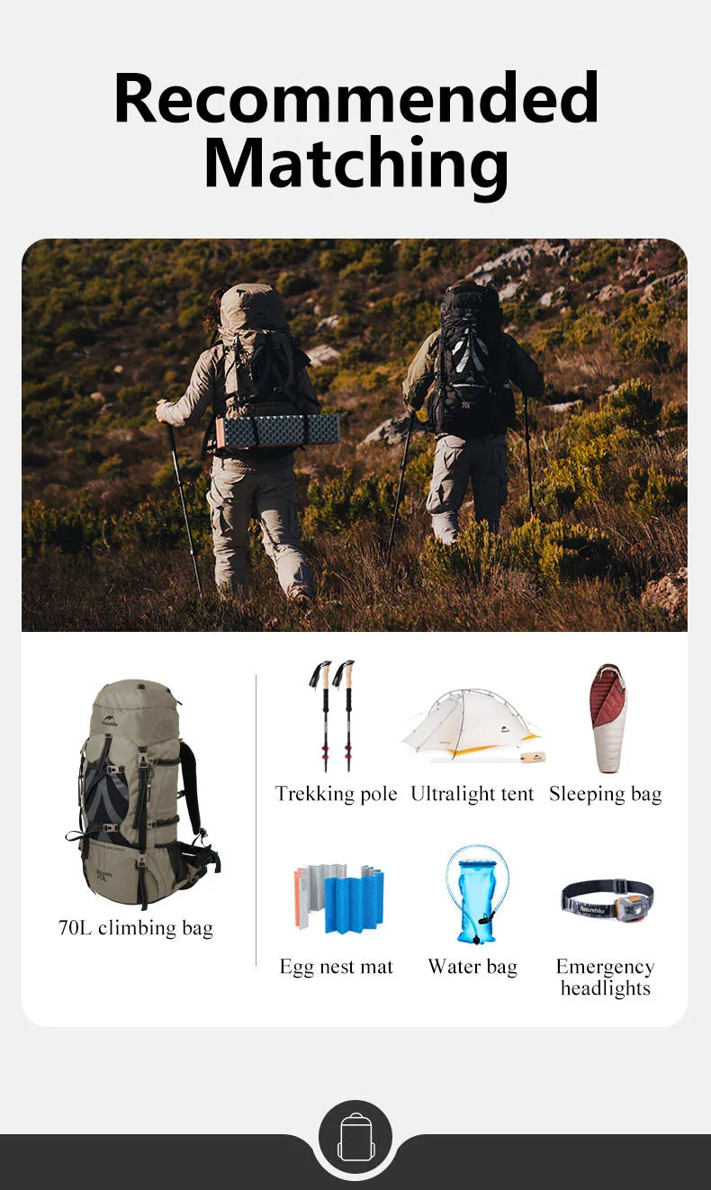 Naturehike 70L Camping Backpack Ergonomic Large Capacity Hiking Bags For Man With Rain Cover Outdoor Travel Trekking Backpacks