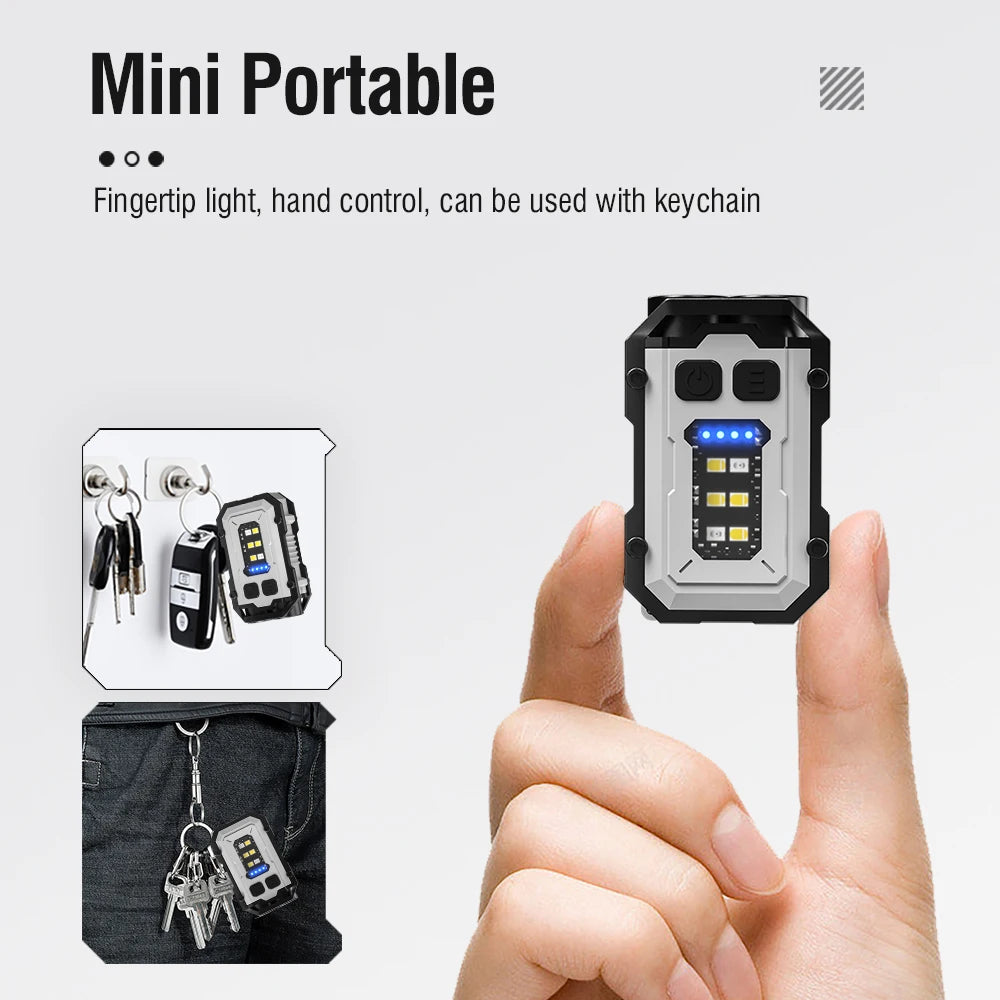 EDC Small Pocket LED Keychain Flashlights With Type-C USB Charging Magnetic Work Flash Light Mini Torch Fishing Camping Lantern