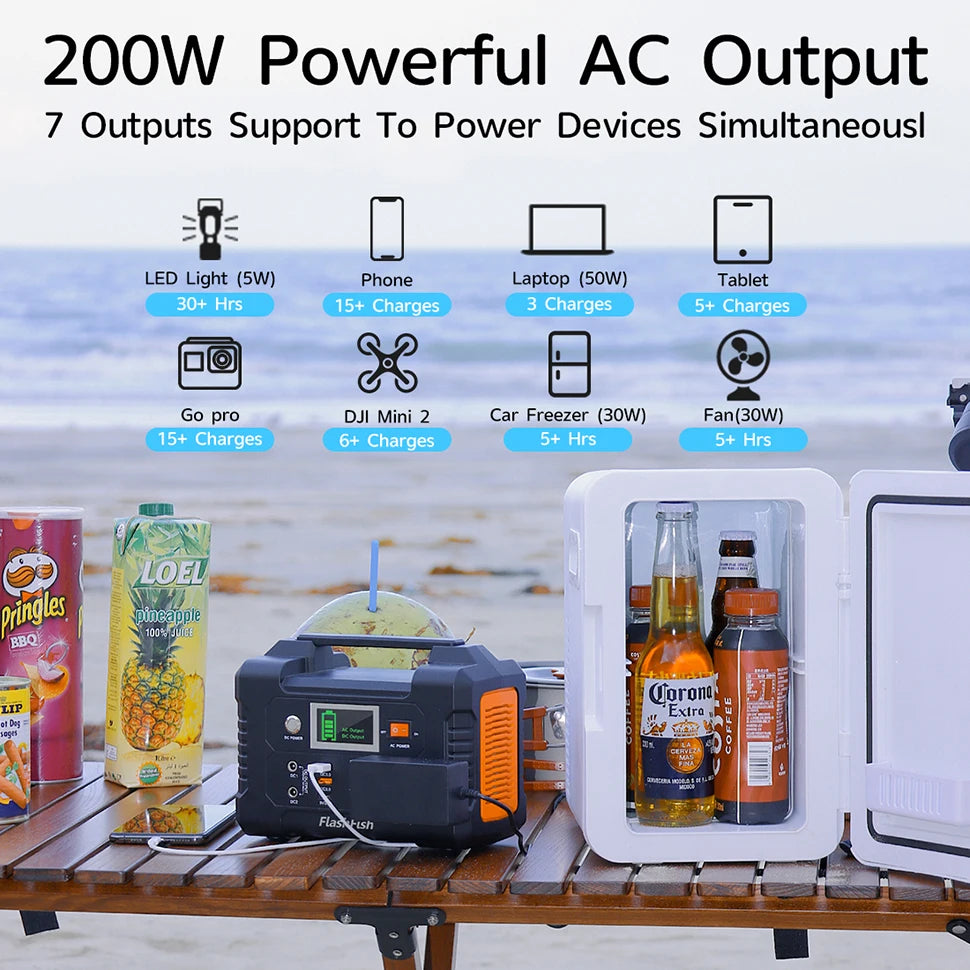 FF Flashfish E200 Portable Power Station 200W 151Wh Solar Generator with Solar Panel 50W Battery Cell Complete Kit Set Series