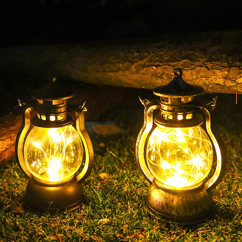 Retro Style Portable Night Light Outdoor Camping Light Rechargeable Tent Lantern Garden Lawn Wedding Party Decoration Lighting