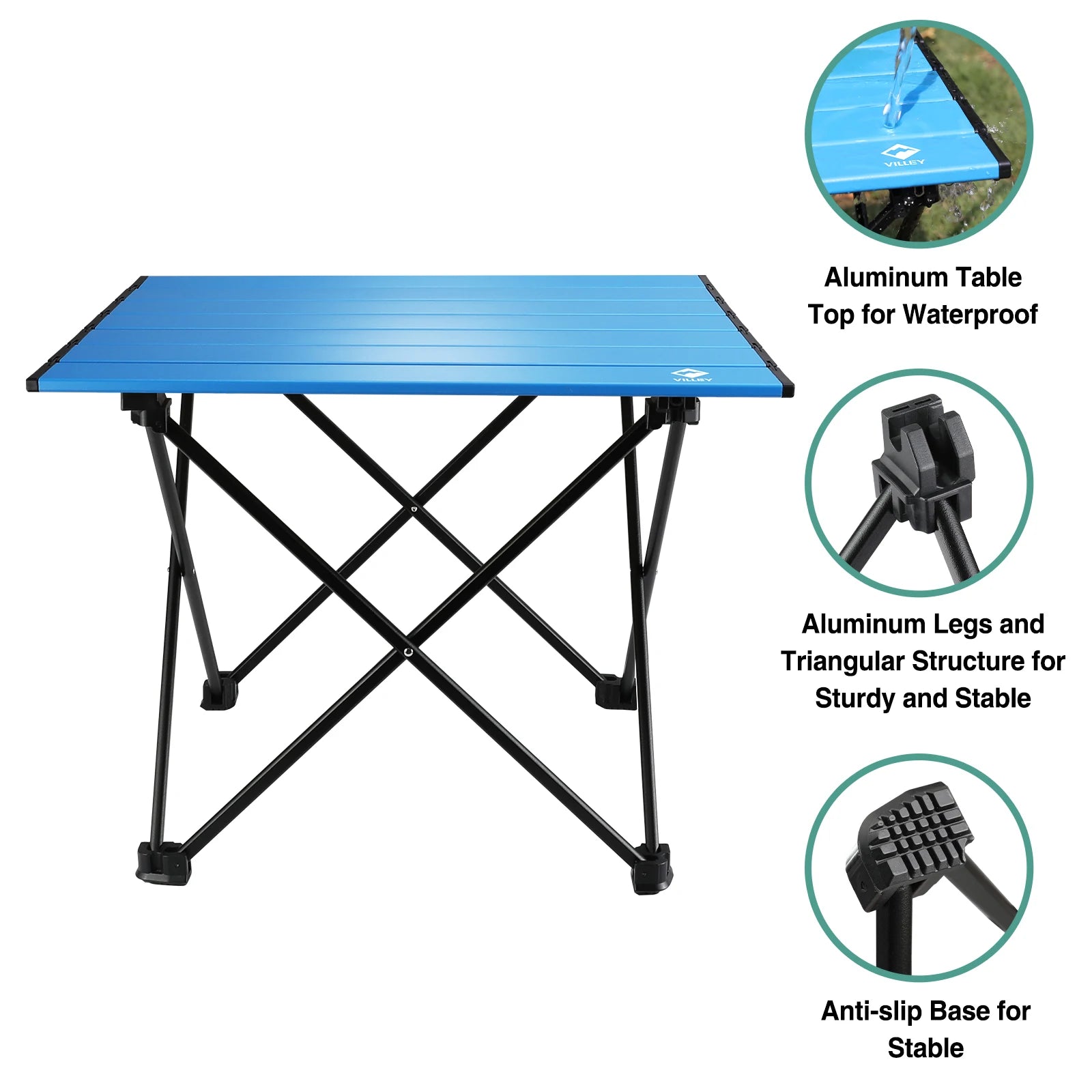 Villey Outdoor Folding Tables and Chairs Portable round Picnic Table Egg Roll Table Aluminum Alloy Camping Dinner Table