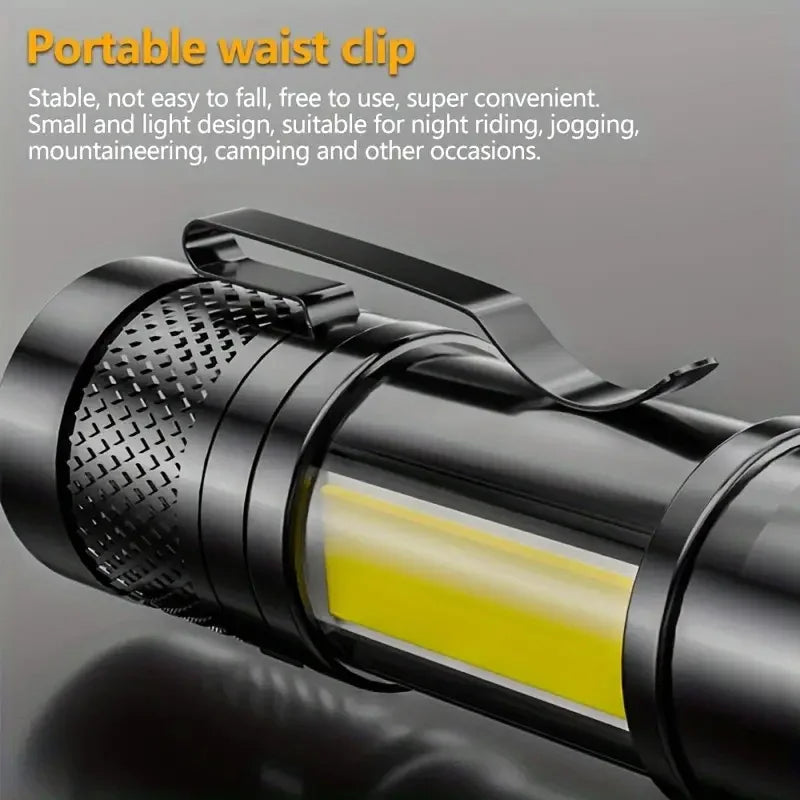 Mini LED Flashlight Protable USB Rechargeable Aluminium Alloy Torch Strong Light Zoom Waterproof Camping Lantern Outdoor Lamp