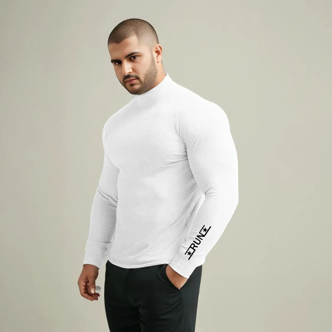 Fitness Sports T-shirt Men's Long Sleeve Compression Shirt Running Training Top Gym Clothing High Neck Bodybuilding T-shirt