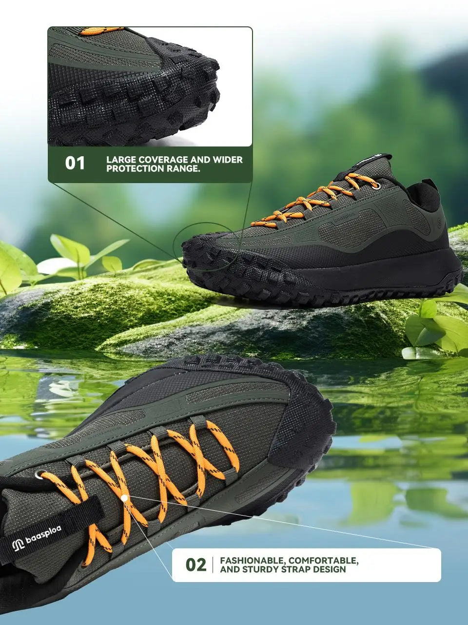 Baasploa New Men Hiking Shoes Anti Splash Water Outdoor Sneakers for Men Comfort Casual Sneakers Male Non-Slip Wear Resistant