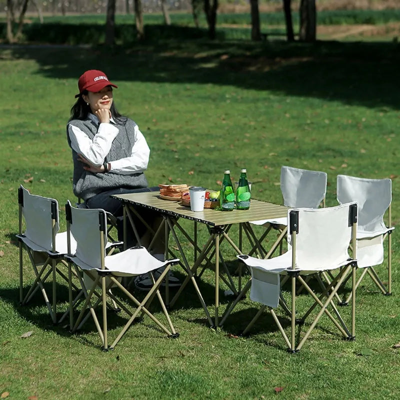 Folding Camping Table Chair Set Nature Hike Table Ultralight Portable Stainless Steel Outdoor Tableware Glamping Multifunctional