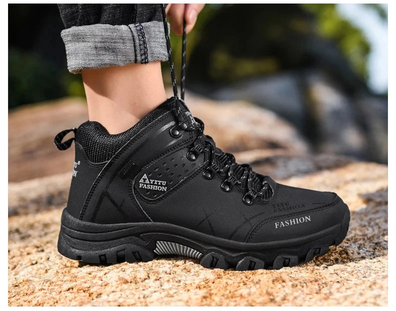 Brand Men Winter Snow Boots Waterproof Leather Sneakers Super Warm Men's Boots Outdoor Male Hiking Boots Work Shoes Size 39-47