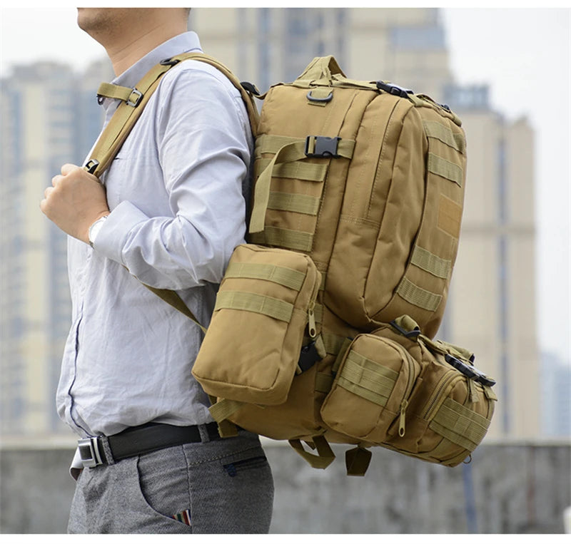 4 in 1 Backpack 55L Tactical Backpack Bag Rucksack Outdoor Sport Bag Men Camping Hiking Travel Climbing Mochila