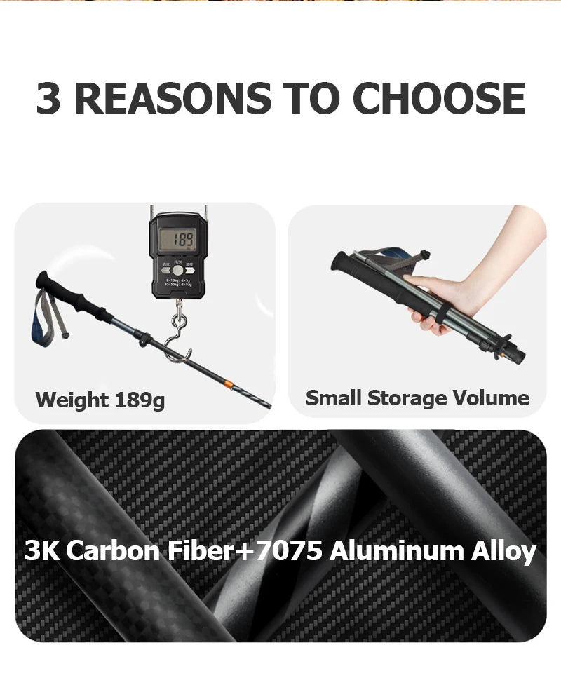 Naturehike Carbon Fiber Climbing Sticks Outdoor Folding Ultralight Trekking Poles Hiking Stick Collapsible Telescopic Stick