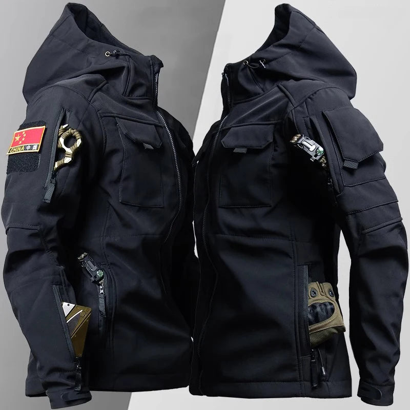 Tactical Soft Shell Hooded Jackets Mens Outdoor Multi-pockets Waterproof  Windbreak Coats Casual Combat Military Jacket Male EU