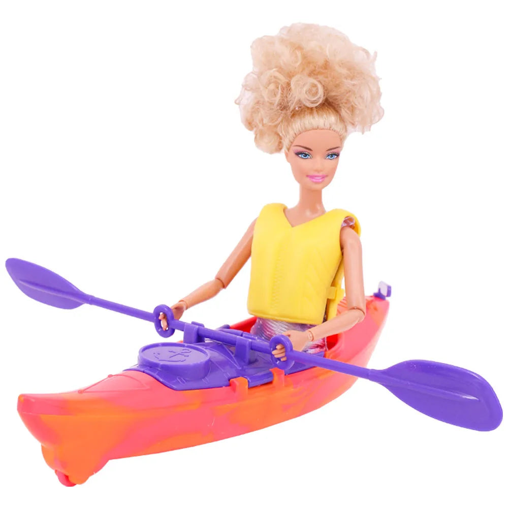 Doll Accessories Swimming Circle,Swimsuit,Skateboard,Canoe, Motorboat,Life Jacket,For Barbiees&Ken Doll Sunbathing On The Beach