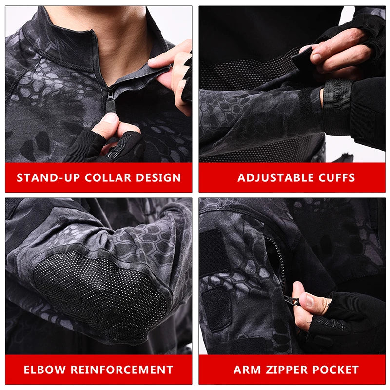 HAN WILD Tactical Combat Suit Long Sleeves Outdoor Sport Uniform Men Clothing Shirts Camo Hunting Fishing Pants Climbing Clothes