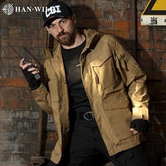 HAN WILD M65 Jacket Combat Clothing Tactical Windbreaker Hood Hiking Ourdoor Sports Hunting Rip-stop Camouflage Climbing Jacket