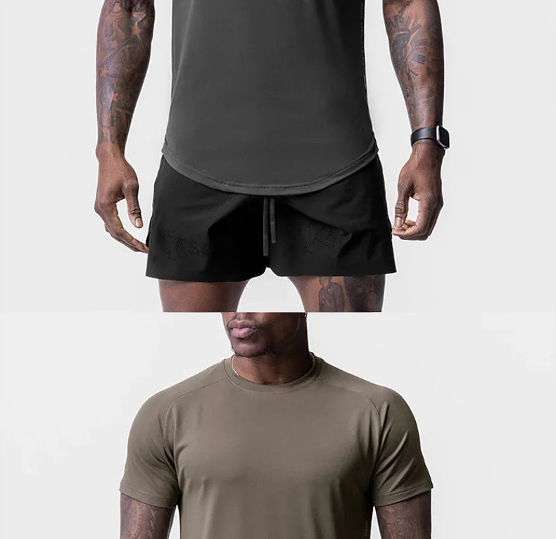 Mens Quick Dry T-shirt Summer Running Sport Breathable Short Tee Casual Shirt Male Gym Fitness Bodybuilding Workout Clothing