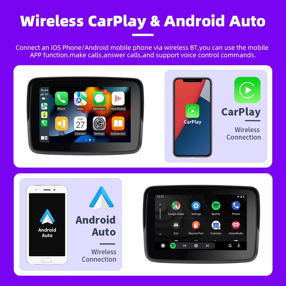 EVKEY Navigation Motorcycle Carplay Display Screen Portable Motorcycle Wireless Android Auto Monitor