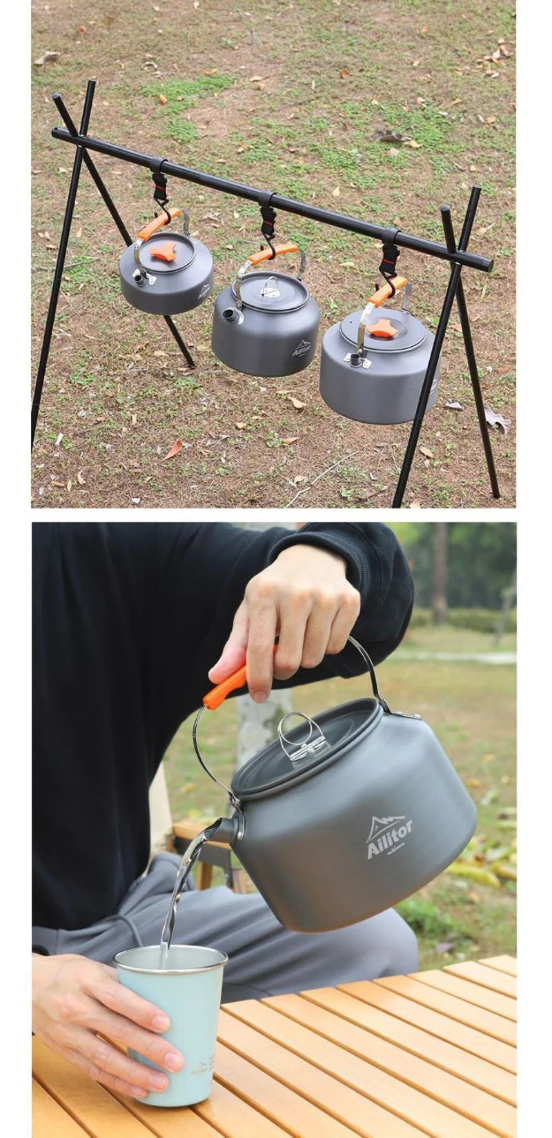 0.8L-2.0L Outdoor Lightweight Aluminum Alloy Kettles Teapot Coffee Pot Camping Travel Picnic Cooking Kettle Hiking Cookware Set