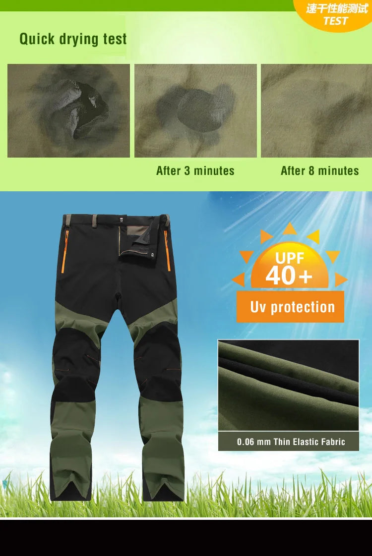 TRVLWEGO Summer Men Hiking Pants Fishing Trousers Trekking Quick Dry Outdoor Travel Elastic Fabric Cycling Camping Clothing