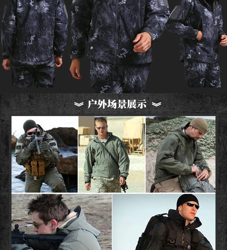 Autumn Winter Men Military Fleece Sets Shark Skin Soft Shell Waterproof 2 Piece Set Windproof Warm Cargo Jackets ＋Army Pants