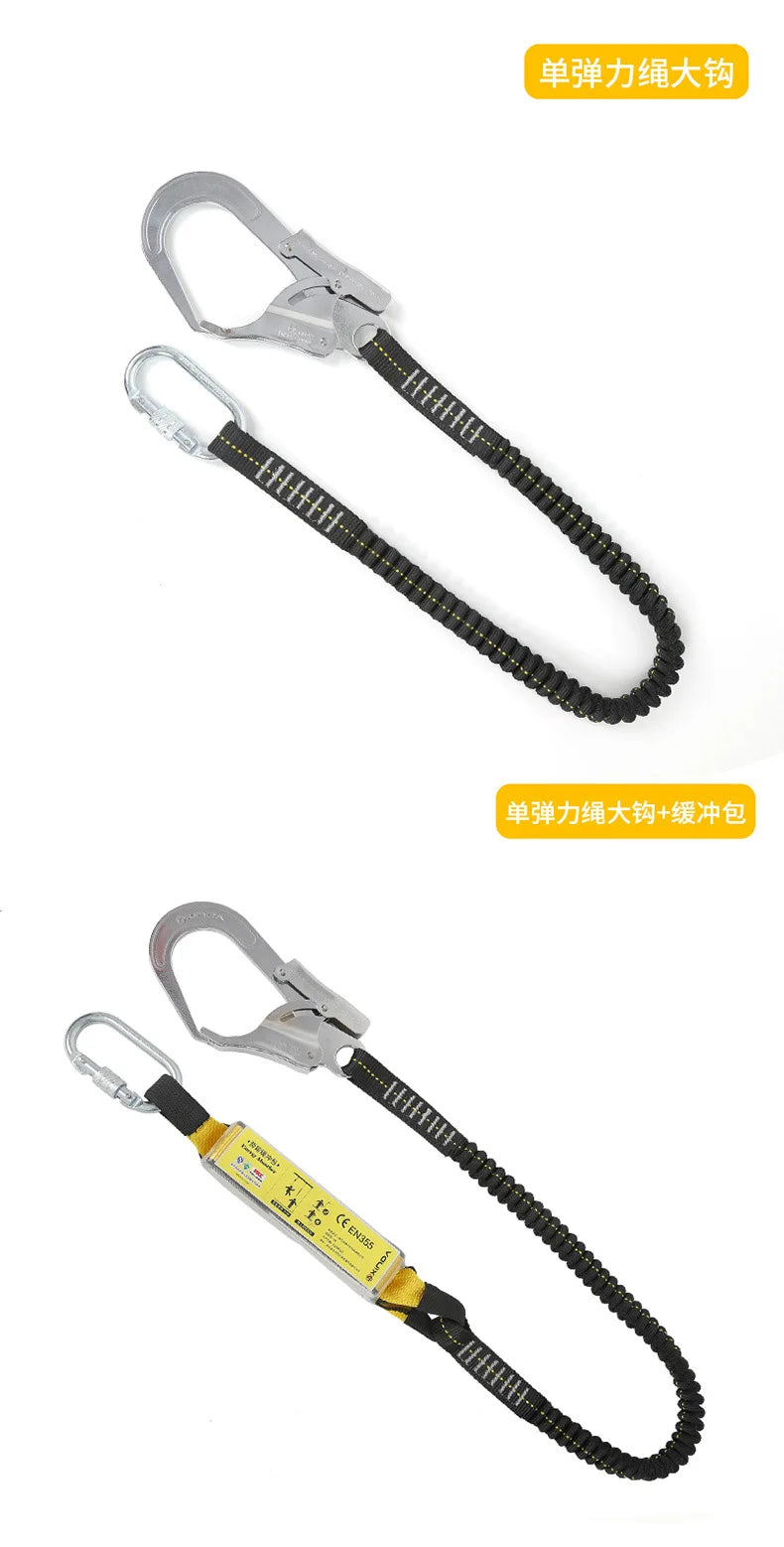 25KN Protective Safety Belt Elastic Buffer Sling Belt With Carabiner Snap Hook Aerial Work Climb Wearable Anti Fall Off Rope