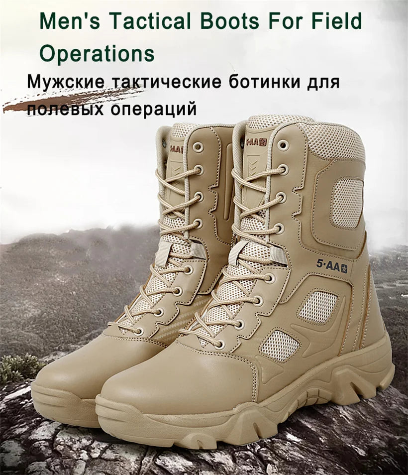 Hot Sale Men’s Tactical Boots Autumn Lightweight Plus Size Side-zip Mesh US Combat Boots Outdoor Durable Hiking Desert Work Boot