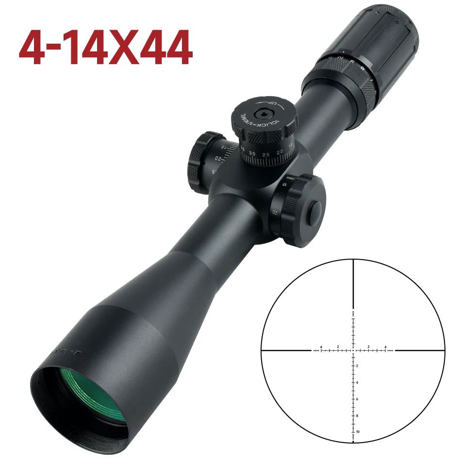 4-14X44 FFP Riflescope Red/Green Cross Spotting Hunting Optical Scope Tactical Long Range Shooting Snipe Airsoft Sight 11mm/20mm