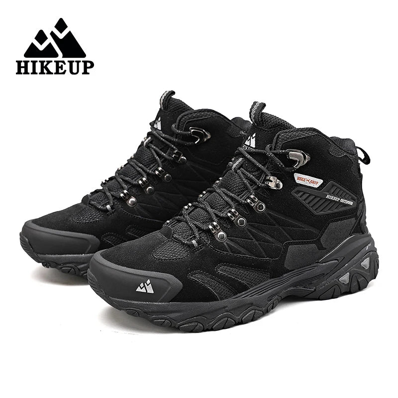 HIKEUP Hiking Boot Men Outdoor Boots Suede High Top Trekking Sport Men Shoes Rainproof Tactical Combat Military Boots