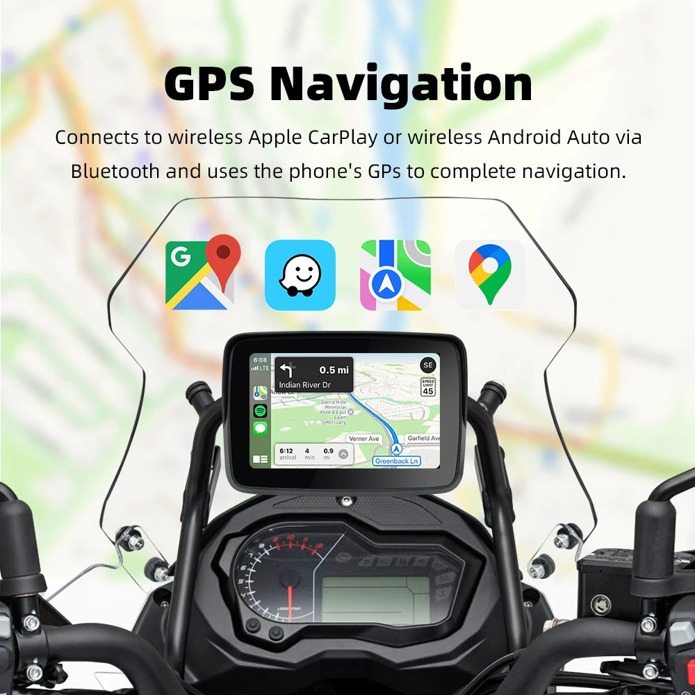 EVKEY Navigation Motorcycle Carplay Display Screen Portable Motorcycle Wireless Android Auto Monitor