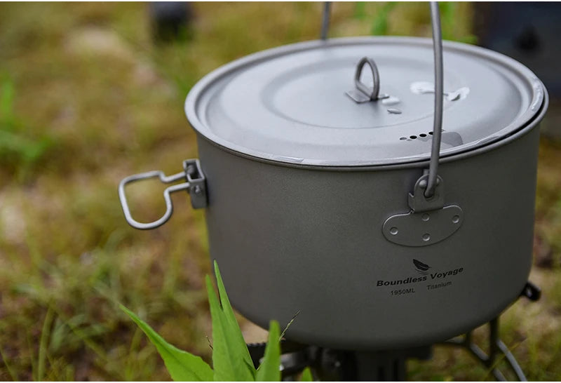 Boundless Voyage Outdoor Camping Titanium Cooking Pots Hanging Pot with Handle Picnic Hiking Kettle Cookware 1.3L 1.95L 2.9L