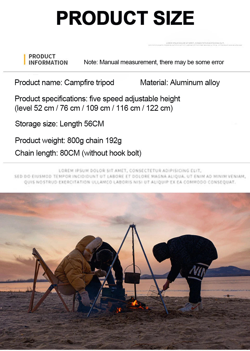 Camping Campfire Tripod for Hanging Pot Outdoor Cookware Picnic Cooking Pot Grill Rack Barbecue Support Aluminum Alloy Tripod