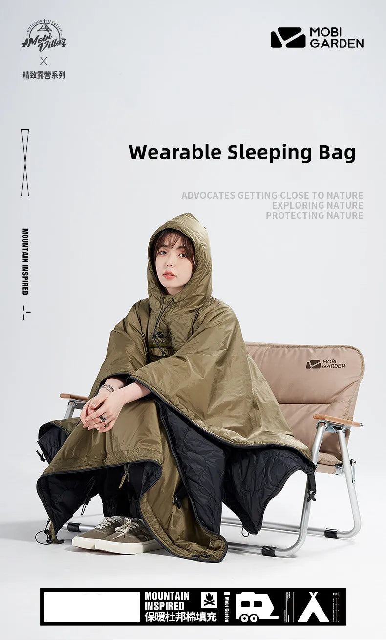 Mobi Garden Camping Wearable Cape Outdoor Camping Cotton Sleeping Bag Adult Warm Portable Quilt Nature Hike Camping Equipment