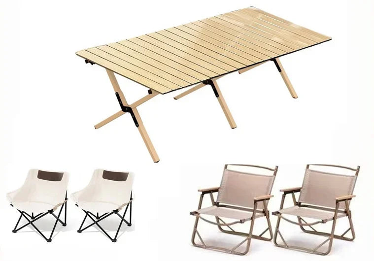 Folding Outdoor Table and Chair Set with Solid Wood and Aluminum Alloy for Picnic and Camping Coffee Tables Rolling IGT Wildmini