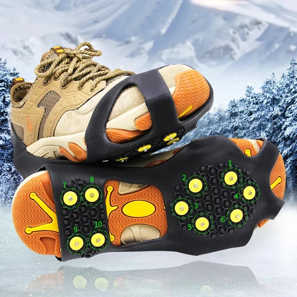 10 Studs Snow Ice Claw Anti-Skid Snow Ice Thermo Plastic Elastomer Climbing Shoes Spikes Grips Cleats Over Shoes Covers Crampons