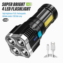 High Power LED Flashlights Camping Torch With 4 Lamp Beads And COB Side Light Rechargeable Portable Hand Lantern 4 Lighting Mode