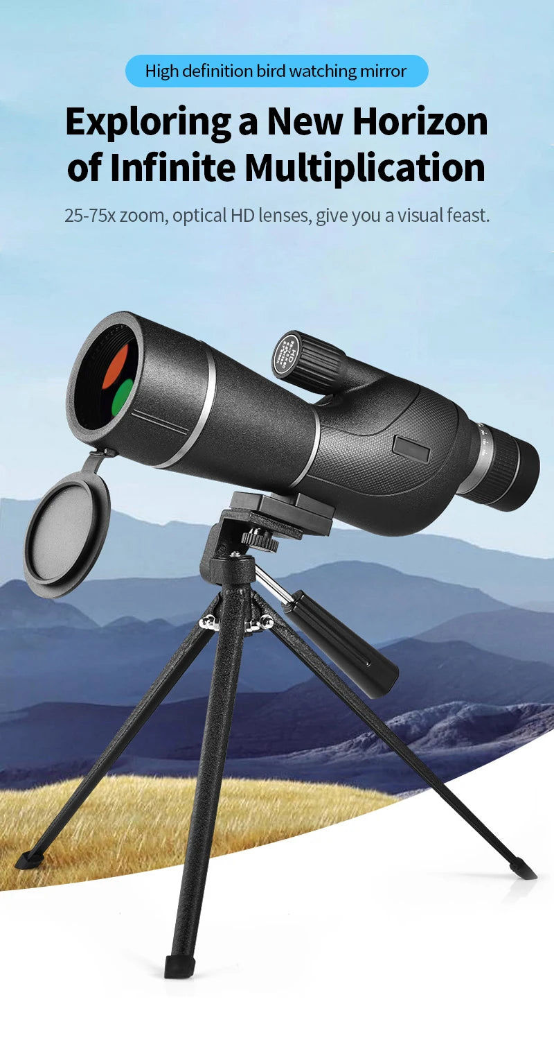 25-75x60 Spotting Scope Zoom Monocular Powerful Telescope Bak4 Prism ED Lens For Outdoor Camping Bird Watching Shooting