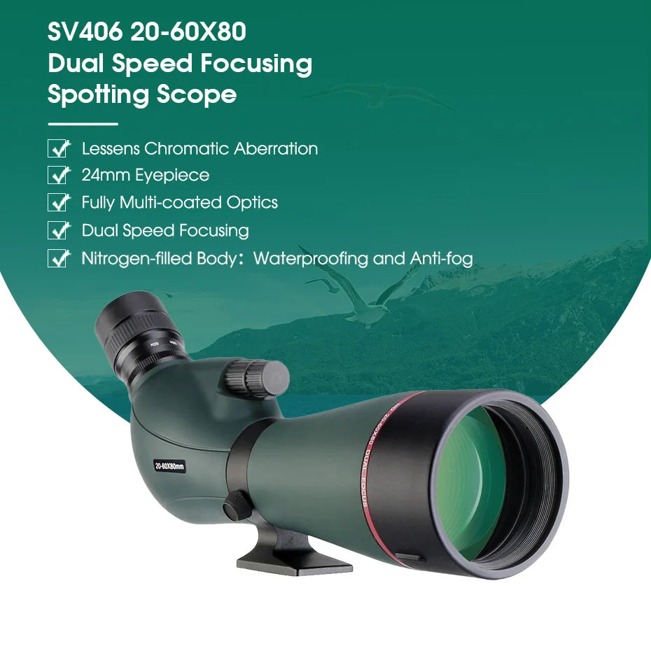 SVBONY Telescope SV406/SV406P ED Spotting Scope 20-60x80/25-75X100/16-48X65 Dual Focus IPX7 Waterproof for BirdWatching Archery