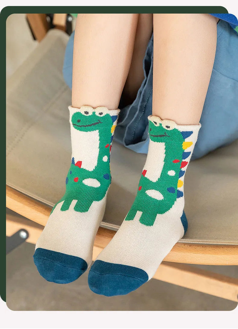 5Pairs/lot Children Socks for Girls Cotton Cute Outdoor Travel Sports Socks Animal Dinosaur Causual Sports Clothes Accessories