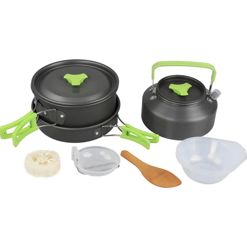 1 Set Outdoor Camping Cookware DS310 Picnic Cooking Set With Cooking Pot Frying Pan Kettle Plastic Bowl Spoon Dropship