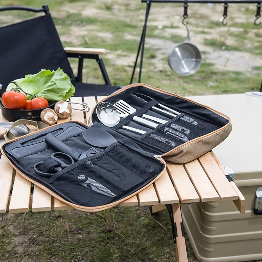 8pcs/set Camping Kitchen Cookware Set Portable Camp Kitchen Set Spatula And Cutting Board Storage Bag Set Camping Kitchenware