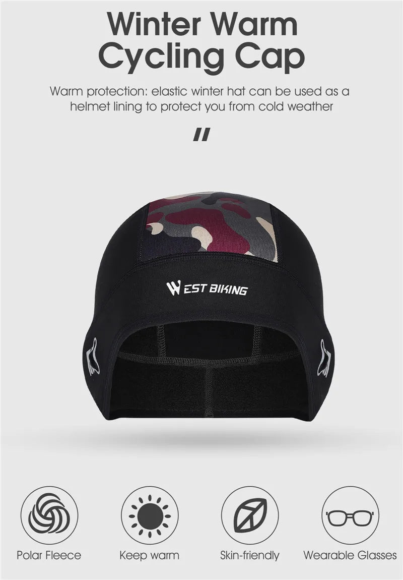 WEST BIKING Winter Outdoor Cycling Warm Hat Helmet Lined With Ear Protection Windproof Fleece Mountaineering Skiing Bike Cap