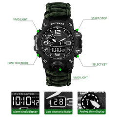 Outdoor Survival Watch Multifunctional Waterproof Military Tactical Paracord Watch Bracelet Camping Hiking Emergency Gear