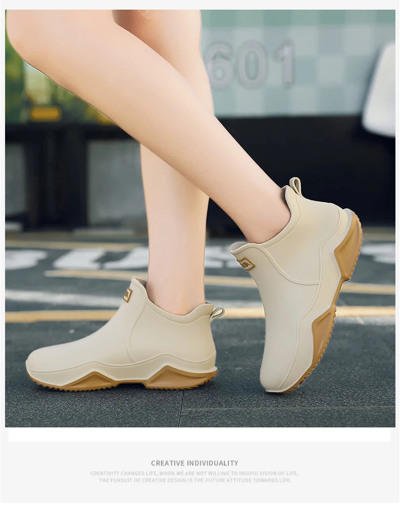 Fashion Couple's Outdoor Rain Boots New Men High Top Hiking Fishing Water Shoes Anti-slip Chef Work Ankle Boots Waterproof Shoes