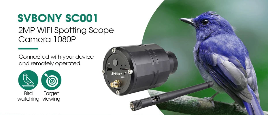 SVBONY SC001 Bird Watching Telescope 2MP Spotting Scope Camera with Wifi 1080P Wireless Camera for SV406P SA401 SV41 SV28