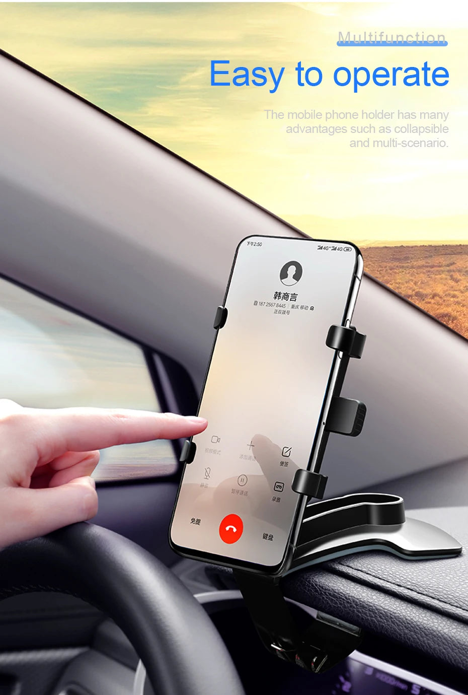 Dashboard Car Phone Holder 360 Degree Rotation Phone Mount with Rubber Gripper Universal Car Smartphone Bracket for Navigation